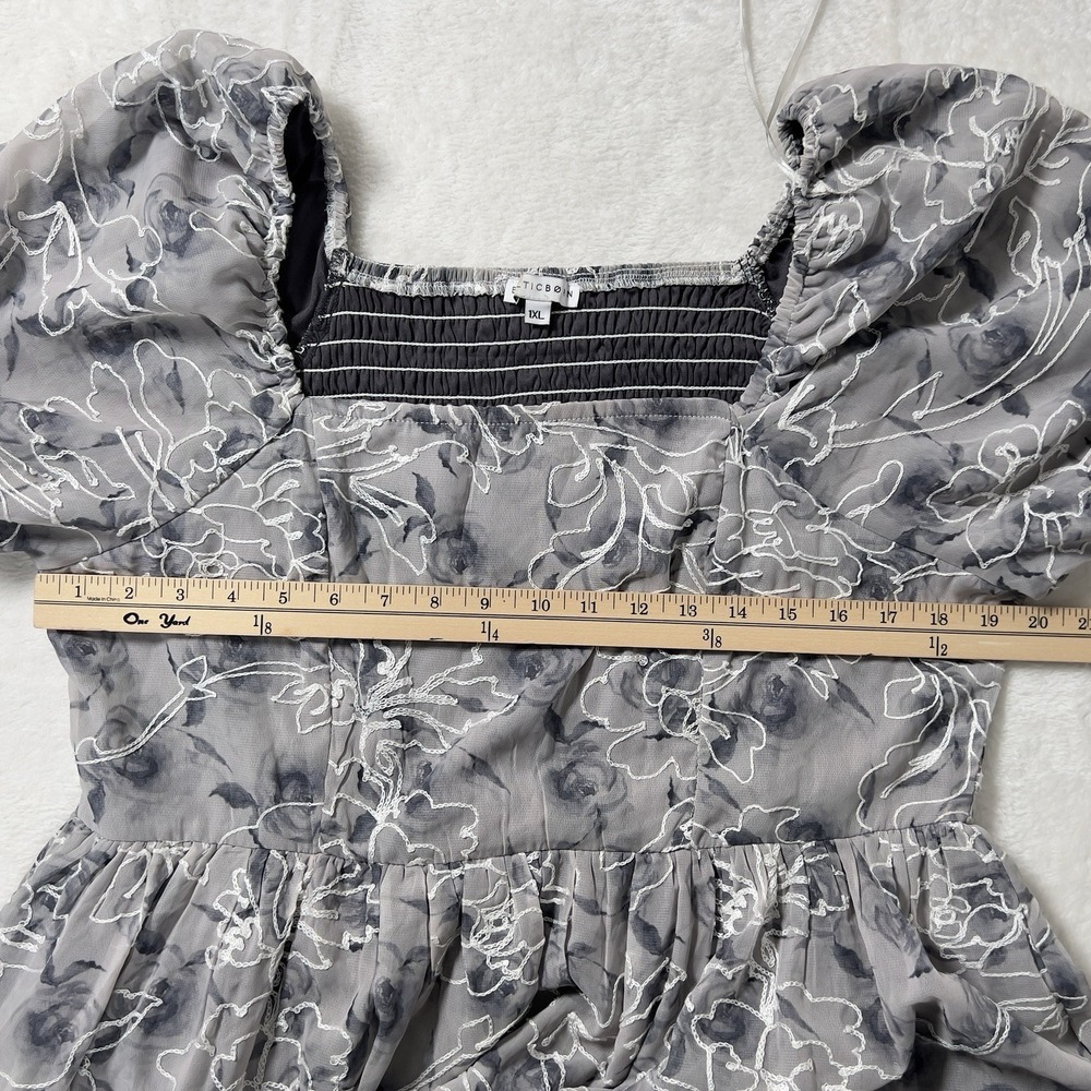 Baltic Born Embroidered Maxi Dress Sz 1XL Gray Puff Sleeve Square Neck Smocked - Picture 13 of 15
